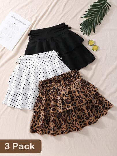 SHEIN Bộ 3 món dành cho bé gái tuổi teen, váy ngắn xếp ly thanh lịch, chân váy chữ A nhún eo thoải mái với quần short an toàn bên trong, váy đi biển mùa hè đa năng, phù hợp với áo thun, áo ba lỗ, áo polo, thích hợp cho mọi mùa.