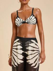 Travachic Bộ bikini hai dây in họa tiết toàn thân dành cho nữ, kèm quần cạp chun. - Nhiều màu - Xem 3
