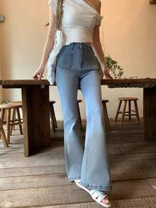 DAZY Quần jeans ống loe nữ kiểu Hàn Quốc ombre dáng casual - Màu xanh lam - Xem 3