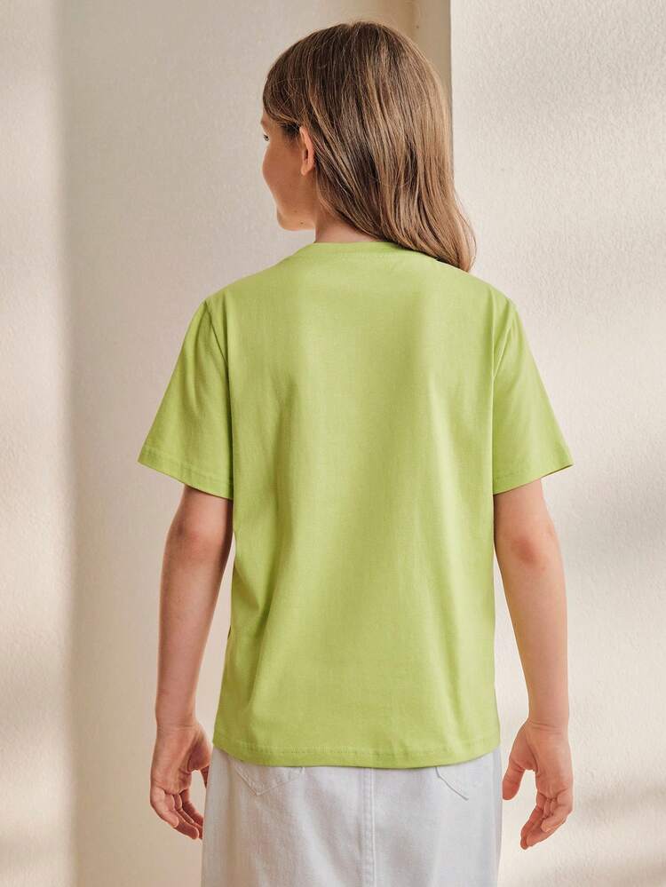 Girls' Sequin Embroidered Green Top, Summer T-Shirt