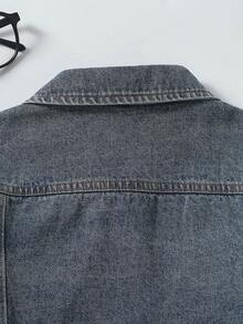 SHEIN Ensemble deux pièces en jean style Y2K pour préadolescentes, nouvelle arrivée pour l'automne/hiver, inspiré du style universitaire, veste + jupe plissée. Veste en jean délavé à manches longues et jupe plissée en jean mini, denim bleu moyen délavé, un ensemble mode ample et polyvalent, nouvelle tenue en jean - Jean brut - Voir 5