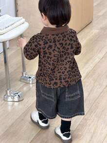 Dazy Kids Áo thun ngắn tay cổ tròn in họa tiết da báo dáng casual cho bé trai, thích hợp mùa hè. - Cà phê nâu - Xem 2