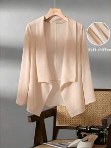 SHEIN Clasi Áo khoác cardigan voan thoáng khí dáng rộng dành cho nữ cỡ lớn - Màu be - Xem 5