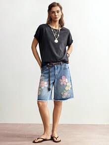 Bohemela Áo thun dệt in họa tiết thường ngày dành cho nữ - Màu xanh lam - Xem 6