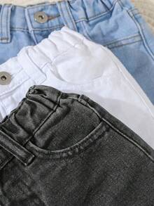 SHEIN Young Girl' Multi-Color All-Match Casual Loose Denim Shorts, Multi-Pack - Multicolor - View 3