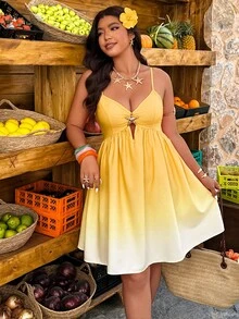 Breezaya Đầm ngắn dáng rộng dành cho nữ, dây mảnh, họa tiết sao biển ánh kim, phối màu gradient, thích hợp cho kỳ nghỉ biển. - Nhiều màu - Xem 7