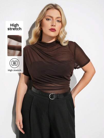 Maija Blusa transparente elegante y sexy con pliegues para mujer de talla grande, para verano