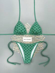 SHEIN Swim Mod Bộ bikini quây buộc cổ kiểu dáng gợi cảm dành cho mùa xuân/hè 2026, áo tắm hai mảnh có đệm mút kiểu yếm. - Nhiều màu - Xem 1