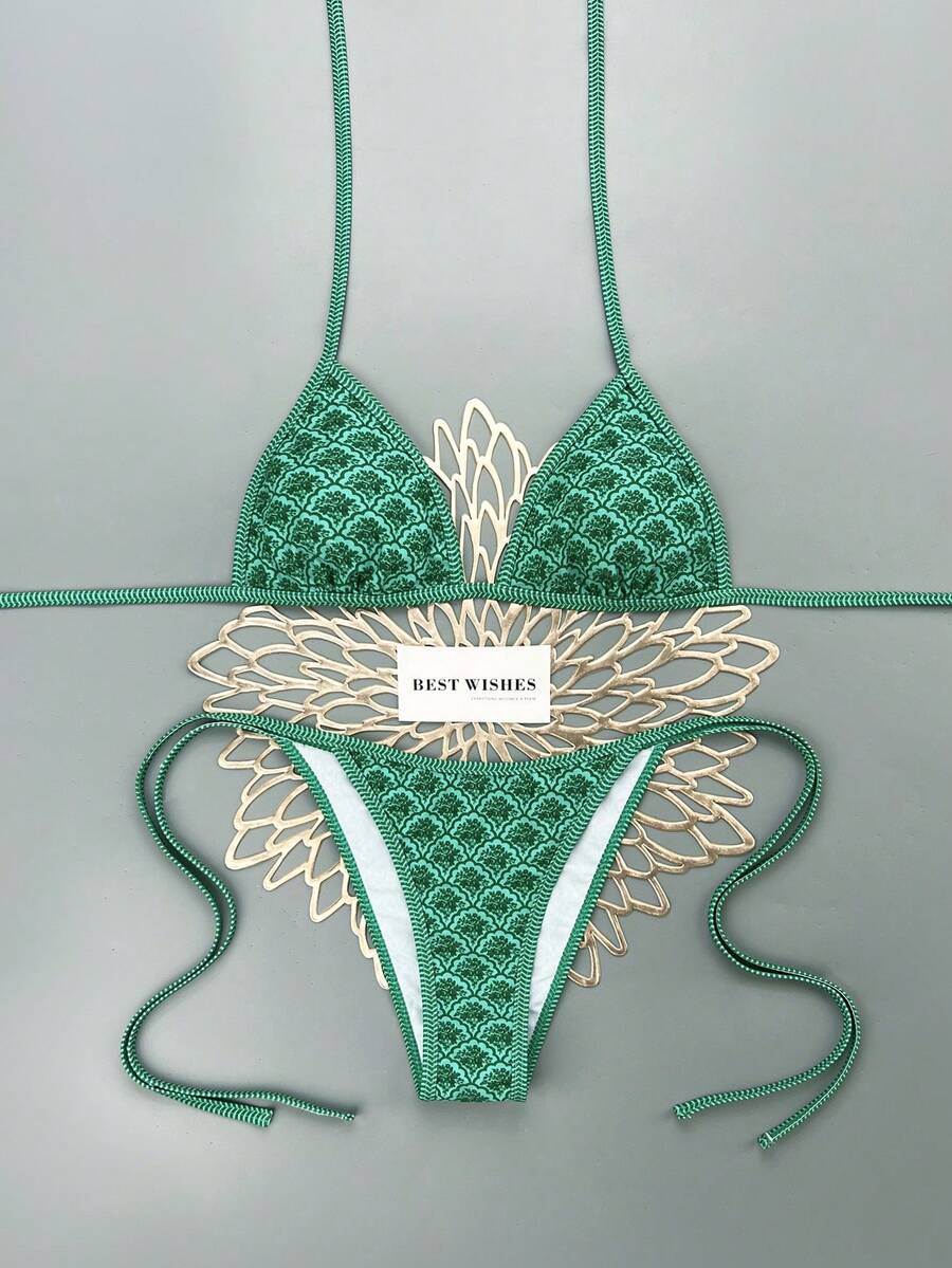 SHEIN Swim Mod Bộ bikini quây buộc cổ kiểu dáng gợi cảm dành cho mùa xuân/hè 2026, áo tắm hai mảnh có đệm mút kiểu yếm. - Nhiều màu - Xem 1