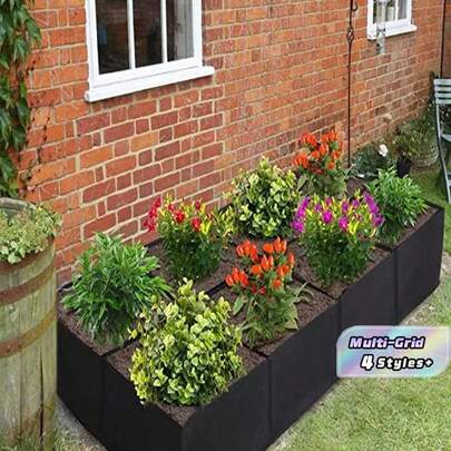 1pc Large 57 Gallon & 27 Gallon Garden Felt Planting Bag, 8 Grids & 4 Grids Portable Rectangle Plant Grow Bag, Durable Outdoor Gardening Planter Pot For Growing Vegetables, Herbs, Flowers, Potatoes, Carrots, Chillies (Multi-Grid)