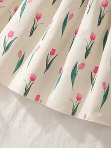 SHEIN Gaun A-line Tanpa Lengan Berkerah V Dalam untuk Anak Perempuan dengan Hiasan Pita, Desain Elegan dan Feminin, Cocok untuk Pesta Musim Panas, Acara Kumpul-kumpul, dan Liburan - Aprikot - View 5