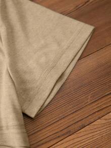 SHEIN Áo thun nữ cỡ lớn tay ngắn cổ tròn dáng thường ngày mùa hè - Màu Khaki - Xem 4