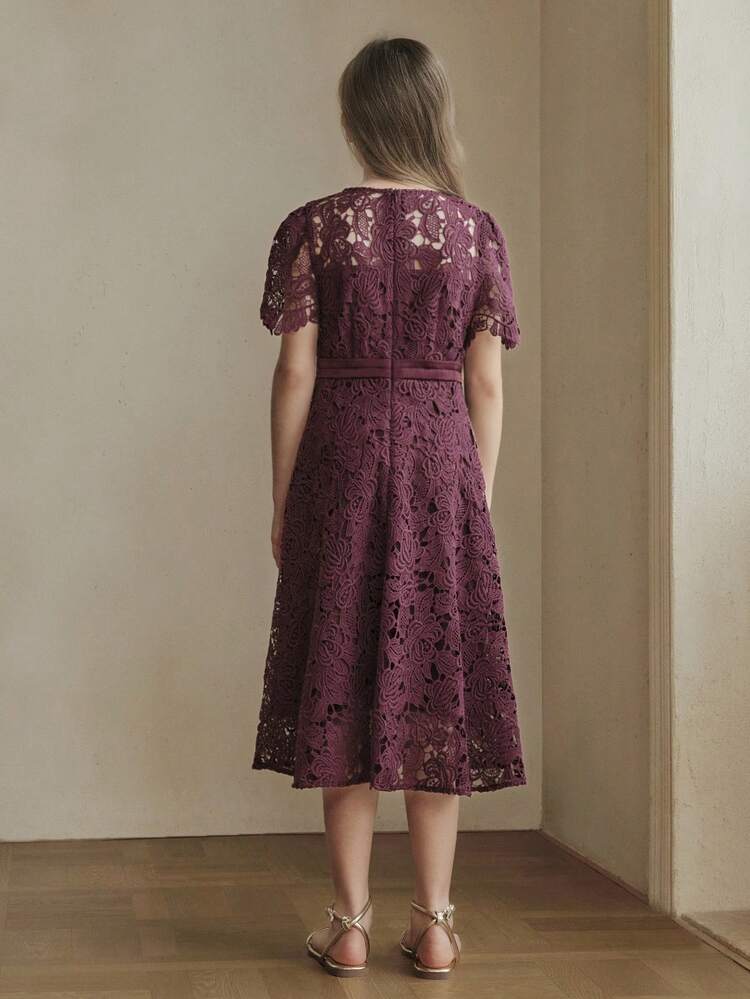 Girls' Purple Lace Patchwork Bowknot Festival Party Dress