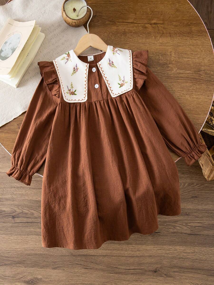 SHEIN Vestido Fofo com Colarinho de Marinheiro, Mangas Farol e Estampa Floral para Meninas Adolescentes