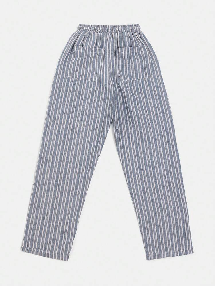 Pantaloni casual con coulisse a righe per ragazzi pre-adolescenti, con vita elastica e chiusura a laccio bianco