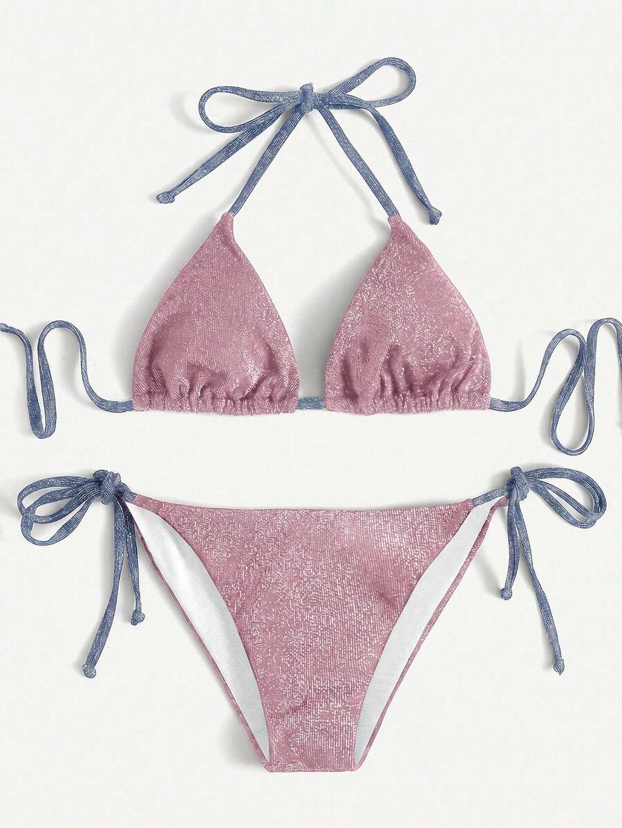 Swim Chiccia Set Pakaian Renang Bikini Seksi Wanita Musim Panas dengan Warna Kontras dan Tali Leher untuk Pantai - MultiWarna - View 1