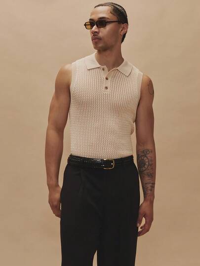 Musero Fitted Waffle Polo Style Button Up Sleeveless Vest Collared Sweater Tank Top Spring Summer Essentials Holiday