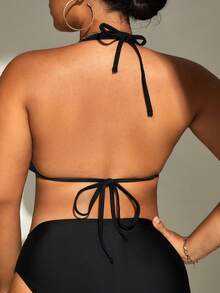 Slaydiva Top de bikini con escote halter y parches, adecuado para vacaciones de verano, tallas grandes - Multicolor - Ver 2