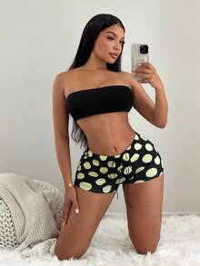 SHEIN SXY Quần short skinny cạp siêu thấp in họa tiết chấm bi Y2K, kiểu dáng thường ngày. - Nhiều màu - Xem 4