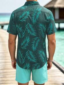 Genlund Men's Hawaiian Tropical Plant Print Shirt And Shorts Set - Multicolor - View 2