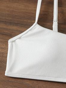 SHEIN Swim 純色泳裝上衣 - 白色 - 查看 6