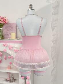 PetitDoll 4件套女士性感芭蕾蕾丝网纱蛋糕裙睡衣套装 - 粉色 - 查看 2