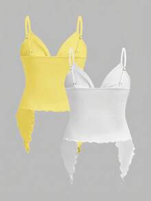 Modmama Set de 2 piezas de top de tirantes con dobladillo asimétrico y nudo delantero en unicolor para maternidad - Multicolor - Ver 2