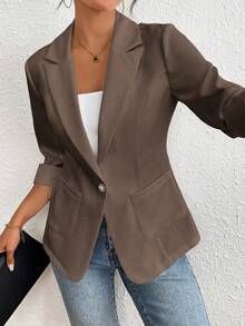 Franclia Women's Casual & Work Solid Color Single-Button Blazer, Spring/Summer - Chocolate Brown - View 3