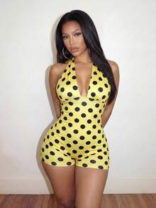 Slaydiva Casual Street Style Sexy Polka Dot Backless Jumpsuit - Multicolor - View 9