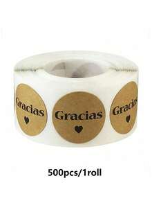 500 张/卷 牛皮纸 Gracias 西班牙贴纸 信封包装封口 1 英寸 手工制作 充满爱心贴纸 烘焙装饰 - 彩色 - 查看 10