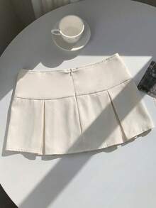 SHEIN EZwear Falda plisada con detalle de cintura ancha y plegada para el verano - Beis - Ver 2