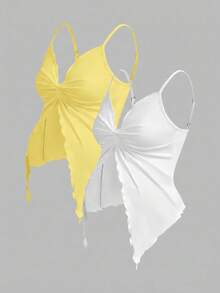 Modmama Set de 2 piezas de top de tirantes con dobladillo asimétrico y nudo delantero en unicolor para maternidad - Multicolor - Ver 9