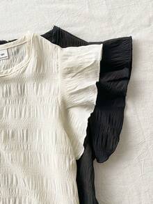 2pcs/Set Tween Girls Spring/Summer Vacation Countryside Seaside Ruffle Collar Textured Shirt, Spring Style - Multicolor - View 4