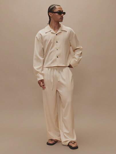 Musero Loose Fit Pinstripe Elasticated Drawstring Waistband Smart Style Pinstripe Trouser Bottoms Co Ord Pants Only Spring Summer Essentials Holiday