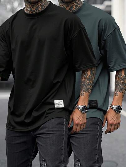 Manfinity Homme 2pcs/Set Men's Casual Loose Fit Short Sleeve T-Shirts For Summer