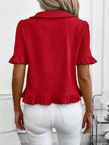 SHEIN Clasi Áo nữ tay ngắn, màu trơn, cài cúc phía trước, kiểu dáng thường ngày, thích hợp mặc đi chơi, trang phục mùa hè cho nữ. - Đỏ - Xem 2