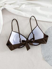 Swim Basics Atasan Bikini Wanita Musim Panas untuk Pantai, Warna Polos, Model Silang dengan Kawat Penyangga - Chocolate Brown - View 3