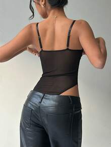 Aloruh Débardeur en dentelle transparente sexy pour femmes - Noir - Voir 3