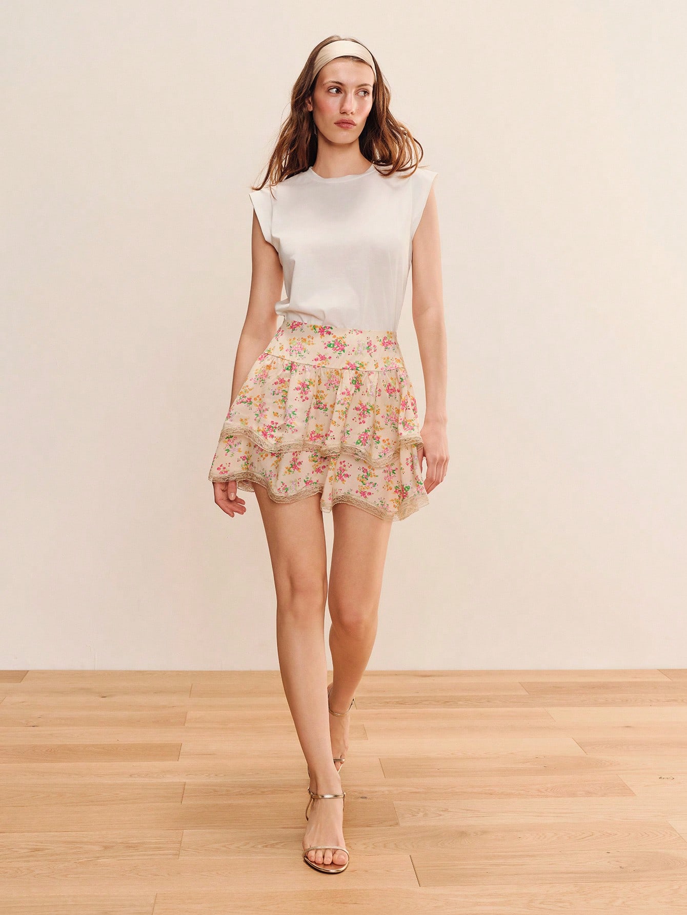 Romantic Yellow Mini Skirt With Floral Print, Smocked Waistband, And Lace Detailing Cute Summer Skirt Casual Holiday Skirt French Style Skirt Ruffle Skirt