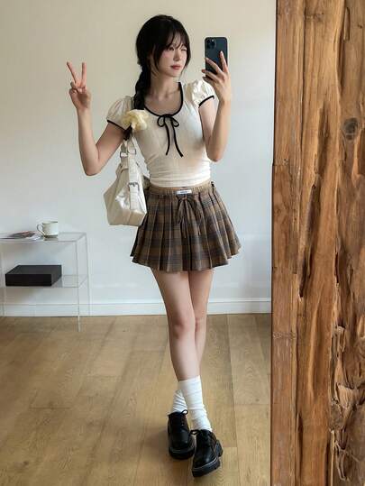 DAZY 女士格子休闲宽松A字裙