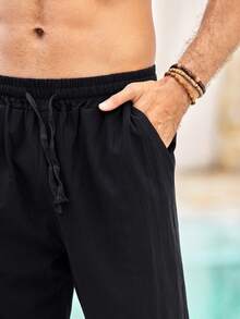 Mercer Haus Men's Solid Color Lightweight Linen Pants, Comfortable For Summer, Suitable For Beach, Casual, Sports - Black - View 7