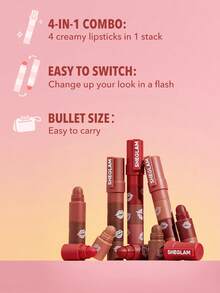 SHEGLAM Mega Lip Stacks-Brown-Brownie Stack 4 合 1 奶油啞光棕色唇膏套裝高色素不干燥便攜式旅行唇膏套裝唇彩 Rosa 唇膏 - Brownie Stack - 查看 4