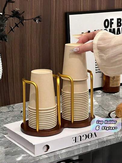 1 PC Multifunctional Wooden Base Cup Holder Stand For Coffee Mugs Tea Cups Organizer Storage Rack Rustic Brown No Slip For Kitchen Counter Coffee Station Home Decor Daily Use Cup Organizer