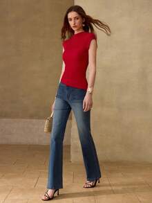 MOTF PREMIUM ÁO DỆT KIM NỮ CÓ VIỀN KHÔNG ĐỐI XỨNG, XUÂN/HÈ - Đỏ - Xem 6