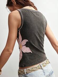 Bohemela Áo tank top nữ kiểu dáng boho casual, chất liệu dệt kim mài, họa tiết hoa, ôm sát người. - màu đen - Xem 7