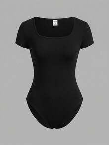 SHEIN Girlism 2件套 少女修身休闲针织圆领连体衣 - 黑色 - 查看 7