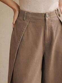 Spring New Khaki Washed Pants, Fashionable Minimalist Commuter Wide-Leg Trousers For Women, Loose Flattering Distressed Jeans - Khaki - View 3