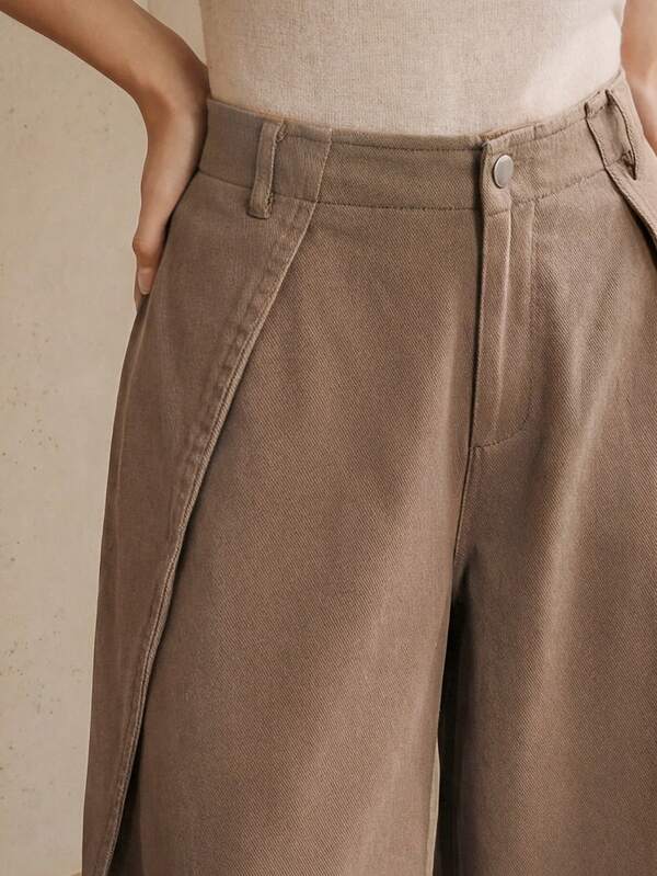 Anewsta Quần kaki wash mới mùa xuân, quần ống rộng tối giản thời trang dành cho nữ, quần jeans rách dáng rộng tôn dáng.