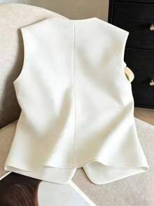 Gilet senza maniche elegante e casual da ragazza pre-adolescente, con collo tondo e bottoni dorati, stile vintage - Bianco - Visualizzare 2