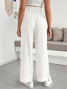 SHEIN Pregnant Women Casual Vacation Daily Commute Solid Color Textured Fabric Drawstring Waist Loose Wide Leg Pants Fall - White - View 2